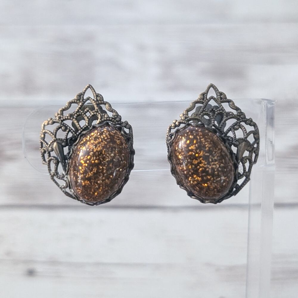 Vintage Clip On Earrings Unusual Dark Orange Tone